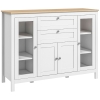 HOMCOM 47" Sideboard, Buffet Cabinet with Rubber Wood Top, Glass Door, Coffee Bar Cabinet, Kitchen Cabinet with Drawers, Adjustable Shelving for Living Room, White