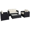 Outsunny 4 Piece Wicker Patio Furniture Set with Cushions, Outdoor Sectional Furniture with 2 Sofa, Loveseat, and Glass Top Coffee Table, Conversation Sofa Sets for Garden, White