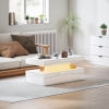 HOMCOM LED Coffee Table, Living Room Table with 2 Drawers and Open Shelf, High Gloss White
