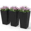 Outsunny Tall Planters for Outdoor Plants Set of 3, 24 In Taper Planters with Drainage Holes, Rattan Decor Plant Pots for Indoor Outdoor Front Porch Patio Backyard, Black