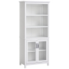 HOMCOM 71" Bookcase Storage Hutch Cabinet with Adjustable Shelves and Glass Doors for Home Office, Kitchen, Living Room, White
