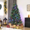 HOMCOM 7 ft Frosted Prelit Christmas Tree, Full Spruce Xmas Tree with Dual Colour LED Light, Hinged Xmas Tree, Easy Assembly
