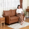 HOMCOM 55" Loveseat Sofa, Small 2 Seater Couch with Solid Wood Legs, Modern PU Leather Upholstered Sofa for Small Spaces, Brown