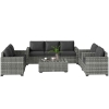 Outsunny Patio Furniture Set, Cushions, Sofa, Loveseat, Storage Table, Gray