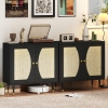HOMCOM Boho Buffet Cabinet with Adjustable Shelf and Rattan Decorated Doors, TV Cabinet for TV up to 42 Inches, Black