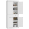HOMCOM 72.5" Kitchen Pantry Cabinet, Traditional Freestanding Storage Cabinet with 4 Doors, Drawer and 3 Adjustable Shelves for Dining Room, White