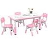 Qaba 5 Pieces Kids Table and Chairs, Height Adjustable Toddler Table and Chair Set with Storage, Easy to Wipe, Rectangular Table 4 Chairs for Classroom, for Daycare Classroom, 18 Months-5 Years, Pink