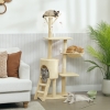 PawHut 53" Cat Tree Tower, Kitten Activity Centre with Scratching Posts, Condo, Perches, Ladder, Hammock, Dangling Toys, Beige