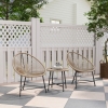 Outsunny Outdoor Bistro Set, 3 Piece Wicker Patio Furniture Set with Acapulco Chairs and Glass-Top Table, Natural Wood