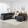 HOMCOM Modular Sectional Sofa, Oversized U-Shaped Couch with Spring Cushion, Corduroy Sofa for Living Room, Charcoal Grey