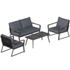 Outsunny 4 Piece Patio Furniture Set, Aluminum Conversation Set, Outdoor Garden Sofa Set with Armchairs, Loveseat, Center Coffee Table and Cushions, Dark Grey