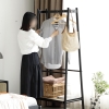 Solid Oak Clothes Rack with Handcrafted Rattan Hangers, Standing Garment Rack for Clothes, Bags & Shoes, 27.5″ L x 18″ W x 65″ H, Black