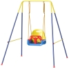 Qaba 3 in 1 Toddler Swing Set, Folding Child Swing Set with Seat Belt, Adjustable Seat for Outdoor Indoor, Blue