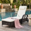Outsunny Wicker Chaise Lounge, Outdoor Lounge Chair, PE Rattan Patio Sun lounger with Head-rest, 5-Level Height Adjust Backrest, Cushion & Wheels, Deep Coffee and Cream White
