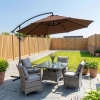 Outsunny 10' Deluxe Patio Umbrella, Outdoor Market Parasol, Banana Hanging Offset Sunshade with Crank, Cross Base, Coffee
