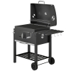 Outsunny Charcoal BBQ Grill and Smoker Combo Outdoor Portable Trolley Camping Picnic Backyard with Side Shelf, Black