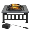 Outsunny 34" Outdoor Fire Pit Square Steel Wood Burning Firepit Bowl with Spark Screen, Waterproof Cover, Log Grate, Poker for Backyard, Camping, BBQ, Bonfire