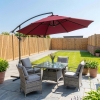 Outsunny 10' Deluxe Patio Umbrella, Outdoor Market Parasol, Banana Hanging Offset Sunshade with Crank, Cross Base, Wine Red