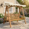Outsunny 80" Patio Swing Chair with Canopy Outdoor Wooden Swing Bench Hammock for Garden, Poolside, Backyard