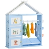 Qaba Kids Dress Up Storage, Multifunctional Kids Wardrobe Closet Hanging Rack Built for Kids Bedroom Storage, Featuring Bins, Cabinets, Top Shelf, and Drop-In Shelves, Blue
