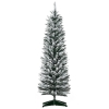 HOMCOM 5' Snow Flocked Artificial Pencil Christmas Tree, Slim Xmas Tree with Realistic Branches and Plastic Base Stand for Indoor Decoration, Green