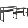 HOMCOM 86.5 Inch Two Person Desk Double Computer Table Writing Desk with Open Shelves Long Storage Workstation for Home Office Gray