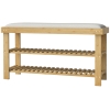 HOMCOM Bamboo Shoe Storage Bench, 3-Tier Entryway Bench with Cushion, Shoe Organizer for Entryway, Hallway, Natural
