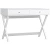 HOMCOM Modern Writing Desk, White Computer Desk, Vanity Makeup Table with Two Drawers, X-shaped Leg for Home Office, Bedroom