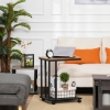 HOMCOM Mobile Sofa Side Table, C Shaped End Table Couch Table with Metal Mesh Shelf, Rolling Castors for Living Room, Bedroom, Rustic Brown