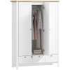 HOMCOM 3 Doors Wardrobe Closet with 2 Drawers, Bedroom Armoire with Lockable Drawer, Hanging Rod and Storage Shelves, White