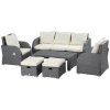 Outsunny 6-Piece Outdoor Rattan Patio Sectional Sofa Set with 3-Seat Couch, 2 Recliners, 2 Ottoman Footrests, & Coffee Table Conversation Set, Cream White