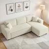 HOMCOM Corner Sofa with Changeable Chaise, Corduroy L-Shaped Sectional Sofa with Pocket Spring, 2 Pillows, Cream White