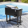 Outsunny 80 Quart Rolling Cooler Cart Portable Patio Ice Beer Beverage Cooling Bin for Outdoor Party w/ Bottle Opener & Storage Shelf Black
