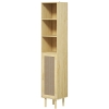 HOMCOM Tall Bathroom Cabinet with Rattan Doors, Freestanding Bathroom Storage Cabinet with Adjustable Shelves, Distressed Oak
