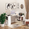 HOMCOM 55" Corner Computer Desk, 360° Rotating L-Shaped Desk, Home Office Workstation with 3-Tier Shelves, Bookshelf, White