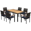 Outsunny Patio Table and Chairs Outdoor Dining Set w/ Acacia Wood Table Top, Cushions, for Backyard, Balcony, Garden, Black