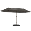 Outsunny Patio Umbrella 15' Steel Rectangular Outdoor Double Sided Market with base, UV Sun Protection & Easy Crank for Deck Pool Patio Dark Gray