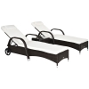 Outsunny Wicker Outdoor Chaise Lounge Chair Set of 3 with Side Table, 5-Level Adjustable Backrest PE Rattan Pool Lounge Chair with Wheels, Cushion & Headrest, Brown and Cream White
