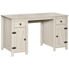 HOMCOM Farmhouse Computer Desk with Storage, Home Office Desk with 2 Drawers and 2 Cabinets, Cream White