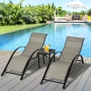 Outsunny 3 Pieces Outdoor Lounge Chair Set, 2 S-Shaped Lawn Chairs and a Glass Table for Patio, Yard, Grey