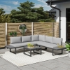 Outsunny 4 Pieces Outdoor Patio Furniture Set, 5-Level Reclining Garden Corner Sofa Set, Outdoor Lounge Conversation Sectional