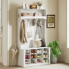 HOMCOM 4-In-1 Hall Tree with Bench and Shoe Storage, Farmhouse Coat Rack Shoe Bench with 12 Shoe Cubbies, 6 Hooks, White