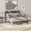 HOMCOM Queen Size Bed Frame with Charging Station, Queen Bed Frame with Upholstered Headboard and Storage Shelf, Walnut