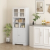 HOMCOM 57" Kitchen Pantry, Freestanding Pantry Storage Cabinet with Glass Doors, Adjustable Shelves, Open Compartments, White