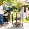 Outsunny Outdoor Grill Cart, Pizza Oven Stand with Stainless Steel Top, 3-Tier Rolling Kitchen Prep Station with Wheels, Black