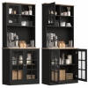 HOMCOM 72" Kitchen Pantry Storage Cabinet with Hutch, Large Countertop, Glass Doors and Adjustable Shelves, Black