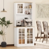 HOMCOM Kitchen Buffet with Hutch, Storage Pantry with 3 Cabinets, 2 Open Shelves and Large Countertop, White