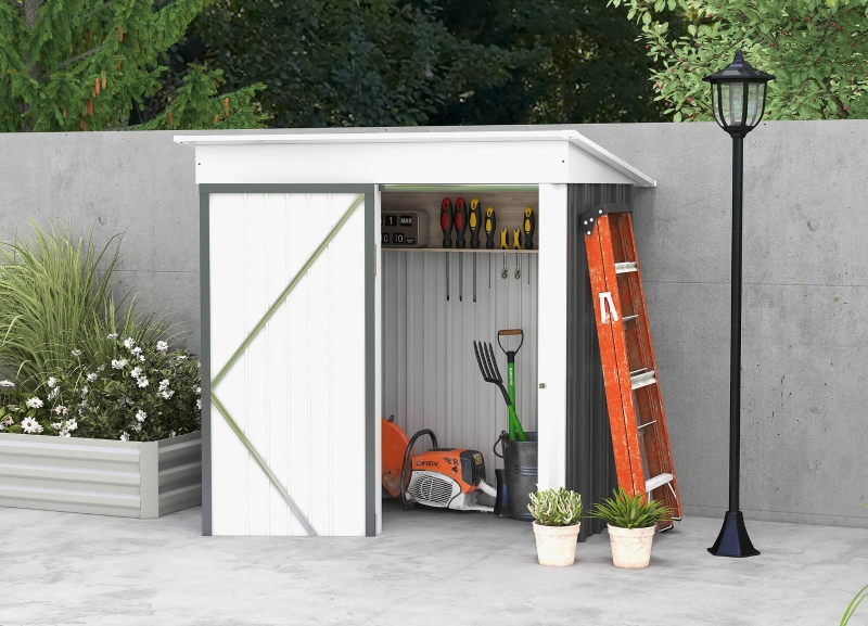 Outsunny Outdoor Sheds Storage with floor, Small Steel Lean
