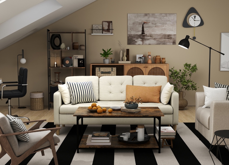 HOMCOM Floor Lamps for Living Room, Industrial Standing Lamp