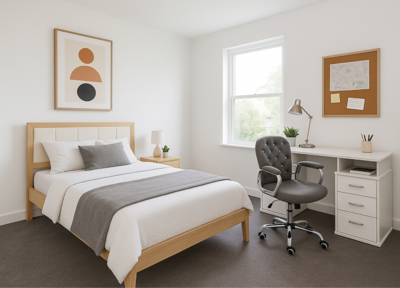 a student’s  modern and functional dorm room